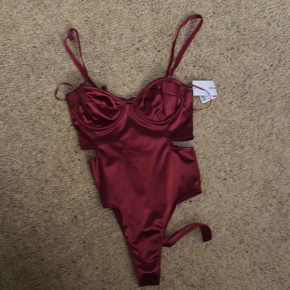 Elegant Burgundy Satin Bodysuit